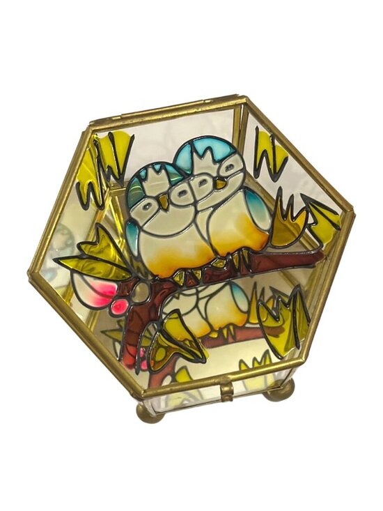 Other - Hexagonal Stained Glass Jewelry Box With Owl Design & Brass Accents